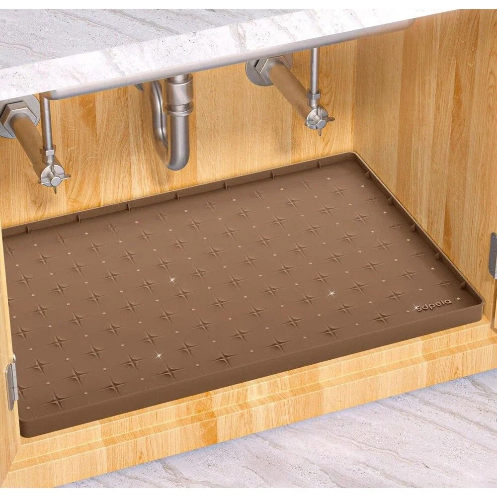 Sdpeia Under Sink Mat For 22 x 19 Cabinet Upgraded Silicone Waterproof Mat Brown